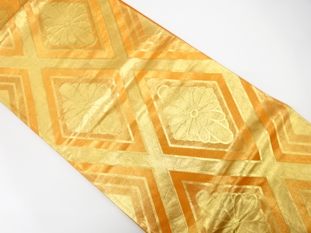 JAPANESE KIMONO / ANTIQUE FUKURO OBI / SILK / WOVEN RHOMBUS & KIKU